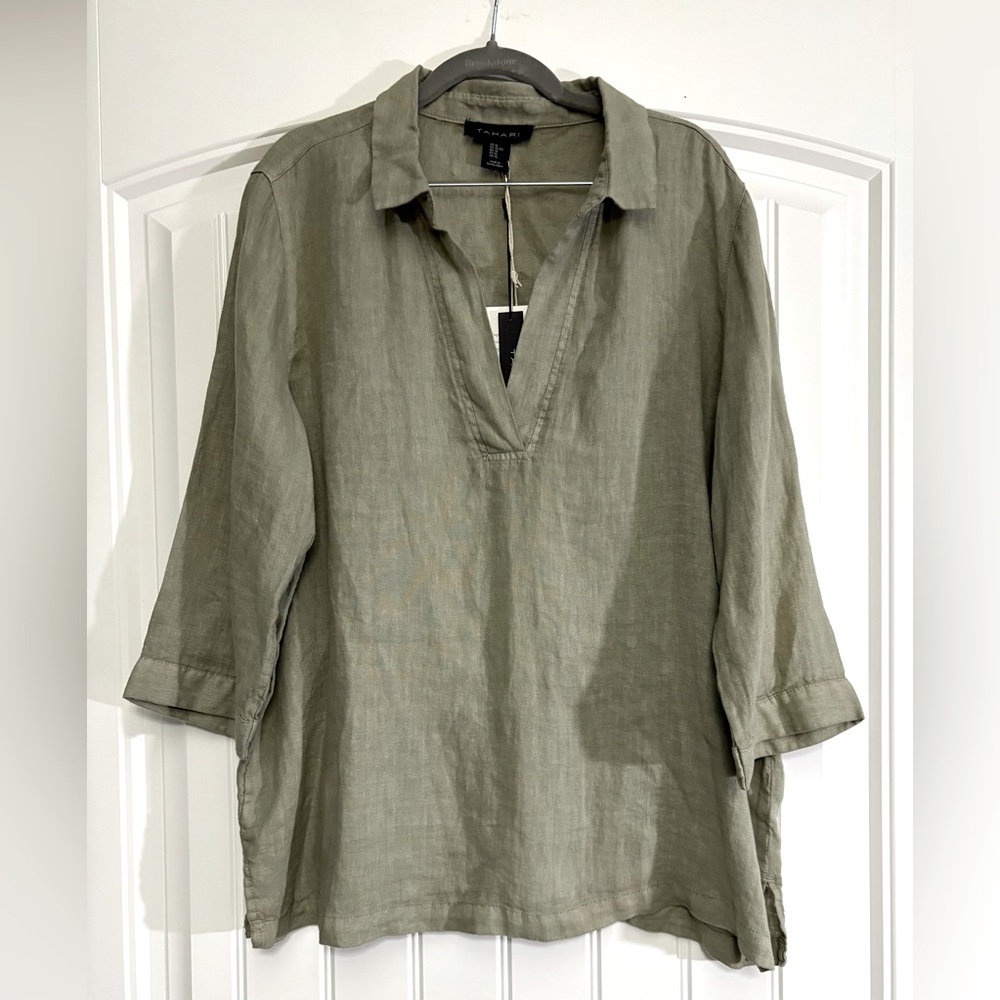 Tahari~Linen~ Popover TunicTop X-Large in a beautiful sage green *NWT*